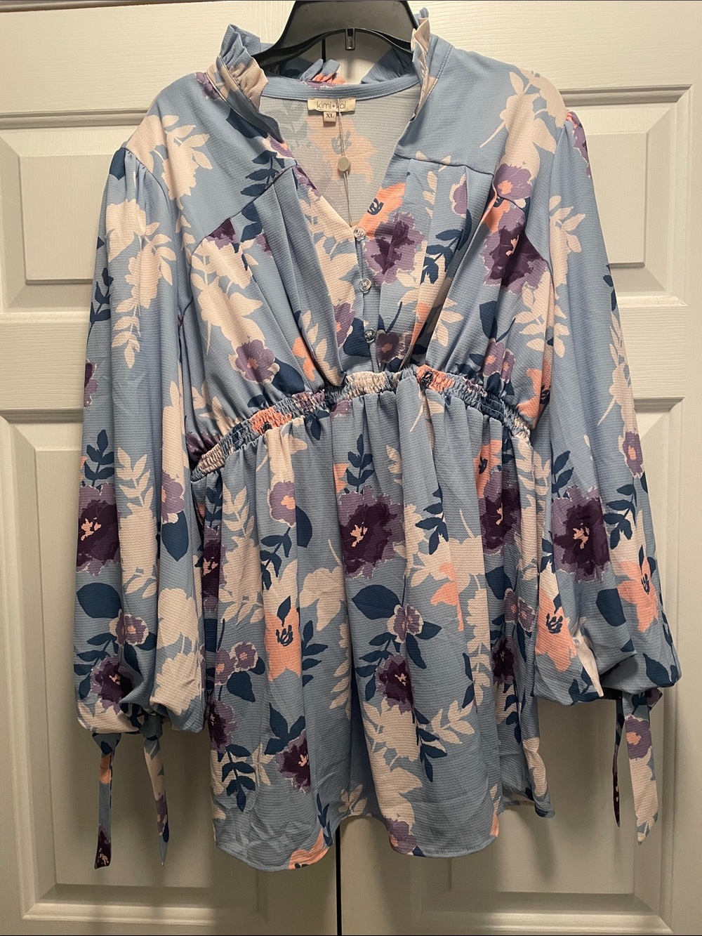 Kimi and Kai Light Blue Floral Empire Waist Tunic